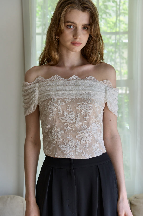 Lace Off-Shoulder Top <br> -White-
