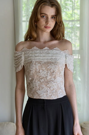 Lace Off-Shoulder Top <br> -White-