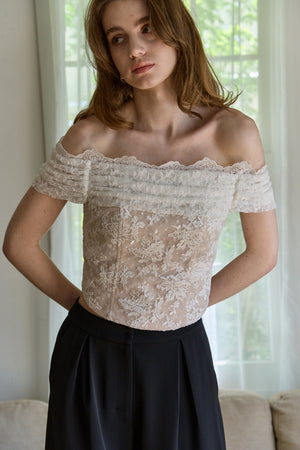 Lace Off-Shoulder Top <br> -White-