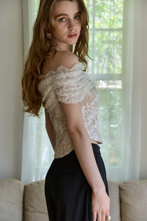 Lace Off-Shoulder Top <br> -White-