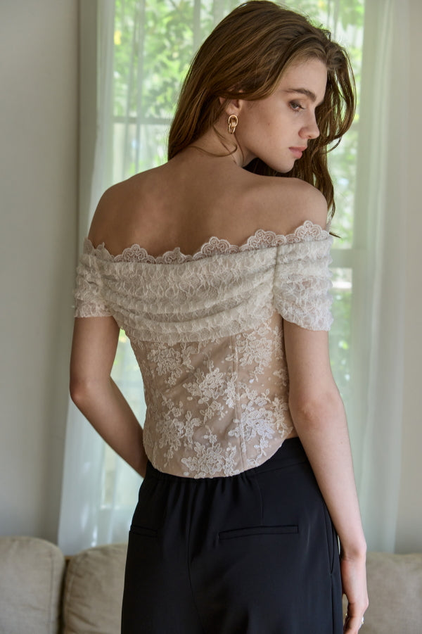 Lace Off-Shoulder Top <br> -White-