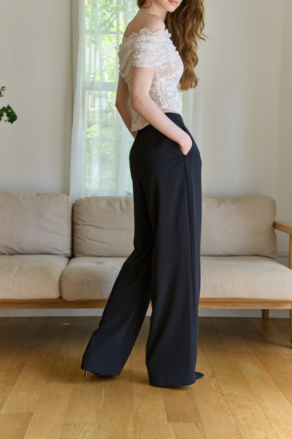 Inverted Tuck Flow Wide Pants <br> -Black / 2size-