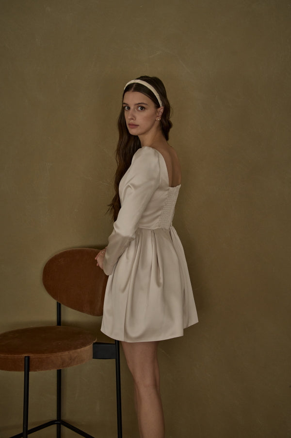 Satin Volume Mini One Piece <br> -Ivory-