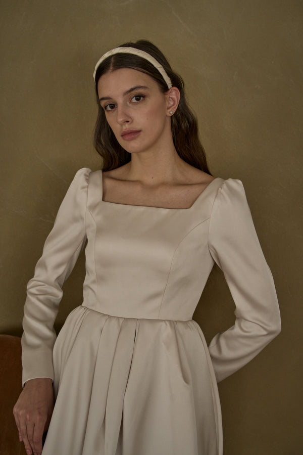 Satin Volume Mini One Piece <br> -Ivory-