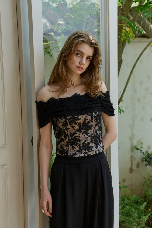 Lace Off-Shoulder Top <br> -Black-
