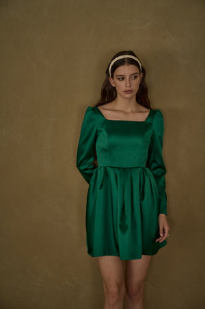 Satin Volume Mini One Piece <br> -Green-