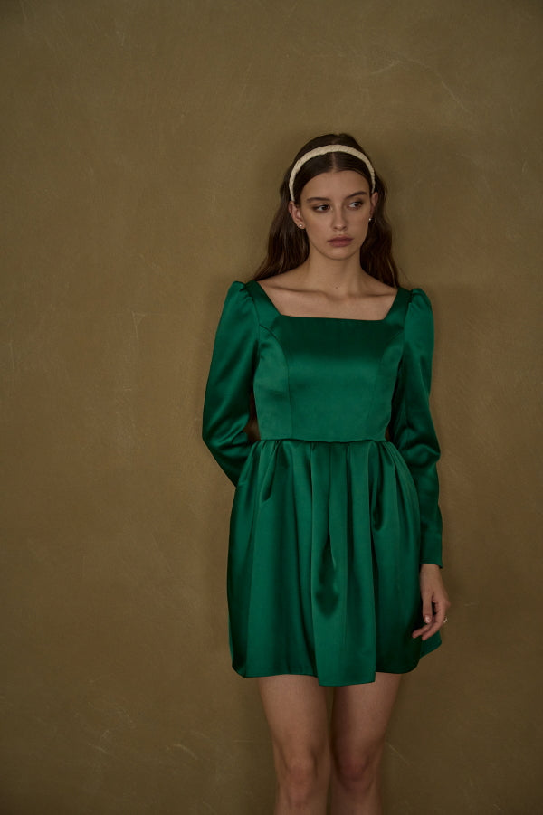 Satin Volume Mini One Piece <br> -Green-