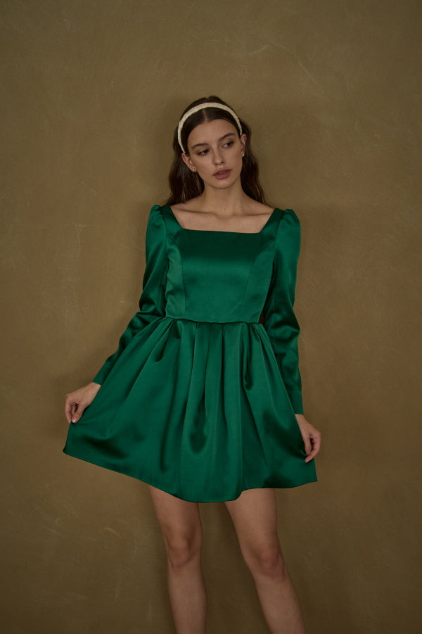 Satin Volume Mini One Piece <br> -Green-