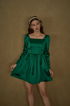 Satin Volume Mini One Piece <br> -Green-