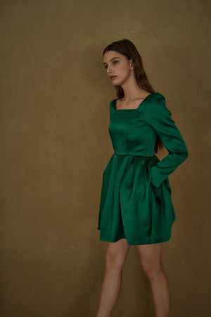 Satin Volume Mini One Piece <br> -Green-