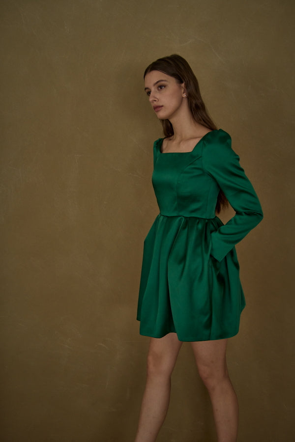 Satin Volume Mini One Piece <br> -Green-
