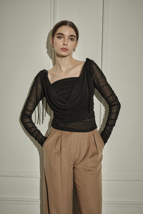 9/8 19時予約開始<br>Ribbon Shoulder Draped Top <br> -Black-