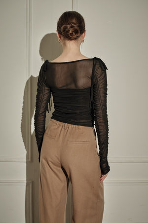 9/8 19時予約開始<br>Ribbon Shoulder Draped Top <br> -Black-
