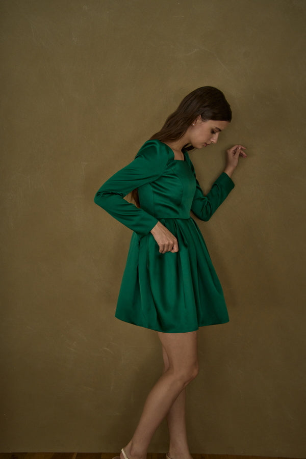 Satin Volume Mini One Piece <br> -Green-