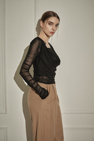 9/8 19時予約開始<br>Ribbon Shoulder Draped Top <br> -Black-