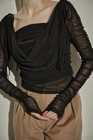 9/8 19時予約開始<br>Ribbon Shoulder Draped Top <br> -Black-