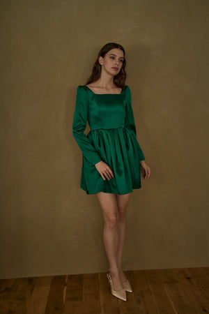 Satin Volume Mini One Piece <br> -Green-
