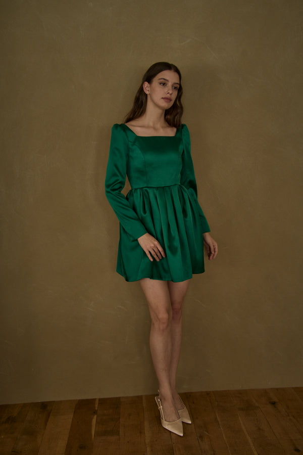 Satin Volume Mini One Piece <br> -Green-