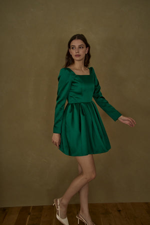 Satin Volume Mini One Piece <br> -Green-