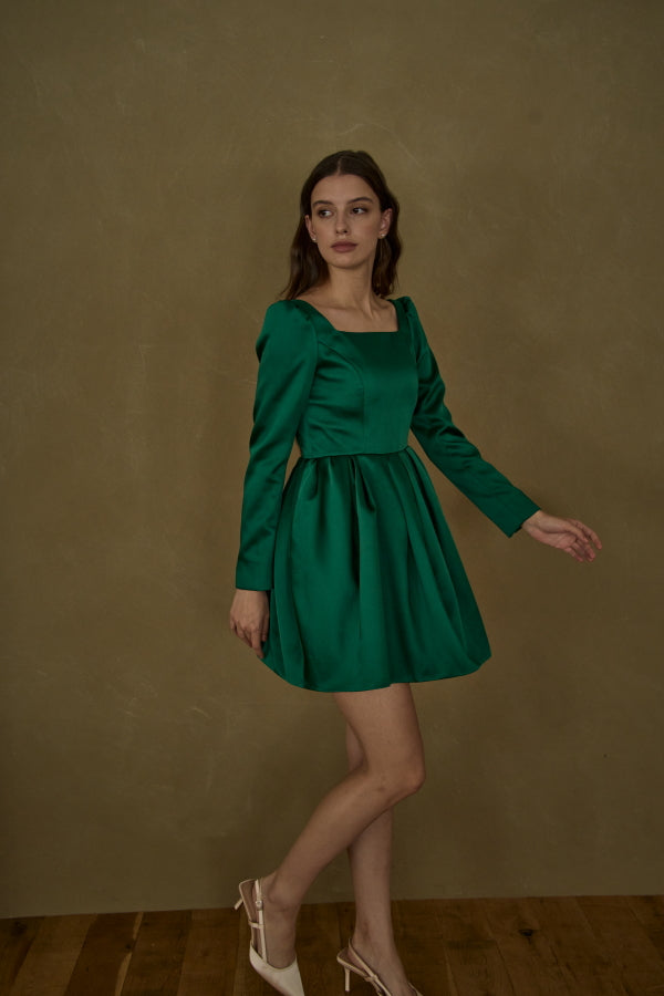 Satin Volume Mini One Piece <br> -Green-