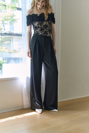 Inverted Tuck Flow Wide Pants <br> -Black / 2size-