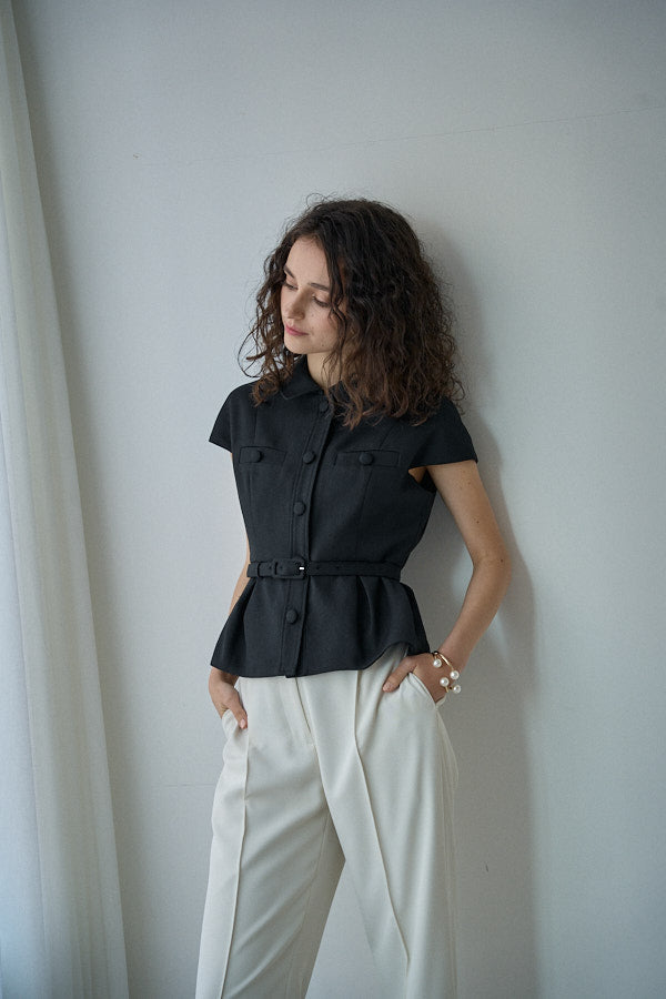 ブラウス シャツ Cap Sleeve Peplum Top キャップスリーブペプラムトップ レディース Cap Sleeve Peplum Top キャップスリーブペプラムトップ（シャツ