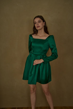 Satin Volume Mini One Piece <br> -Green-