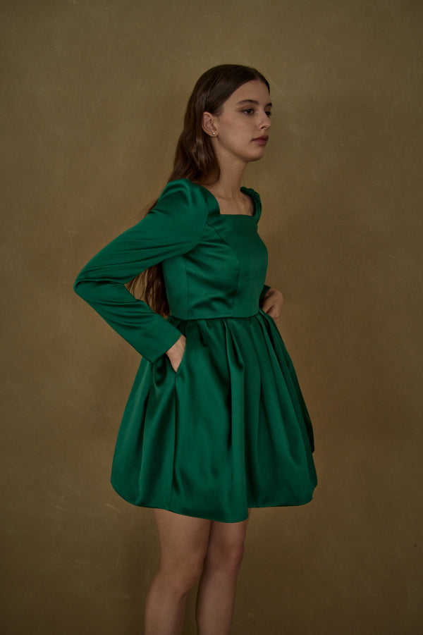 Satin Volume Mini One Piece <br> -Green-