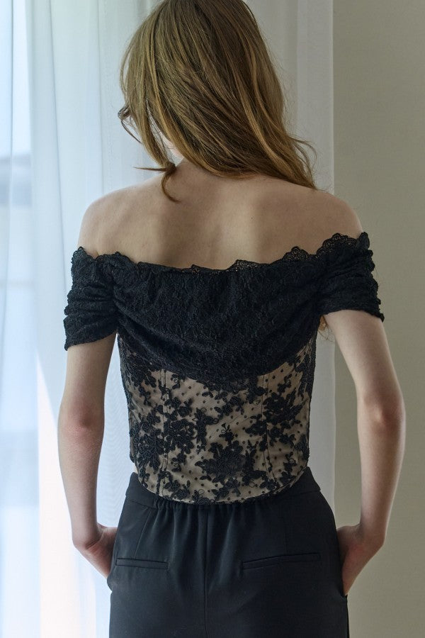 Lace Off-Shoulder Top <br> -Black-