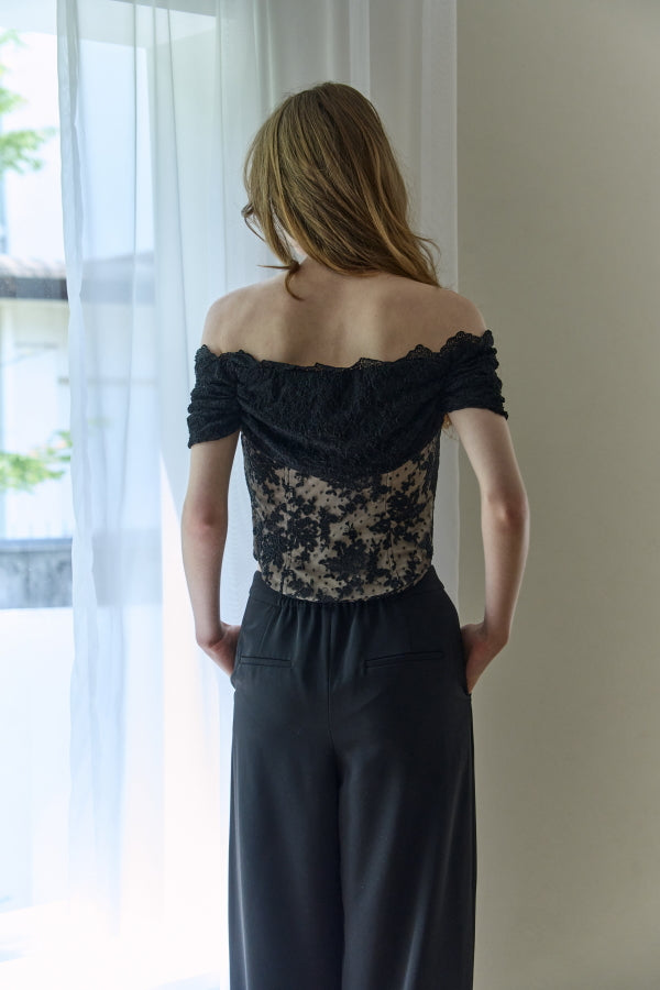 Lace Off-Shoulder Top <br> -Black-