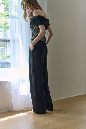 Inverted Tuck Flow Wide Pants <br> -Black / 2size-