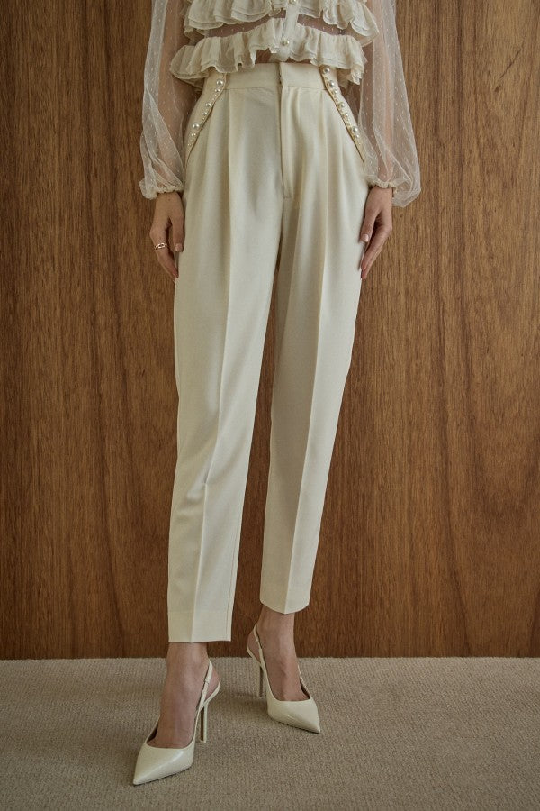 Pearl trim pants <br> -Ivory-