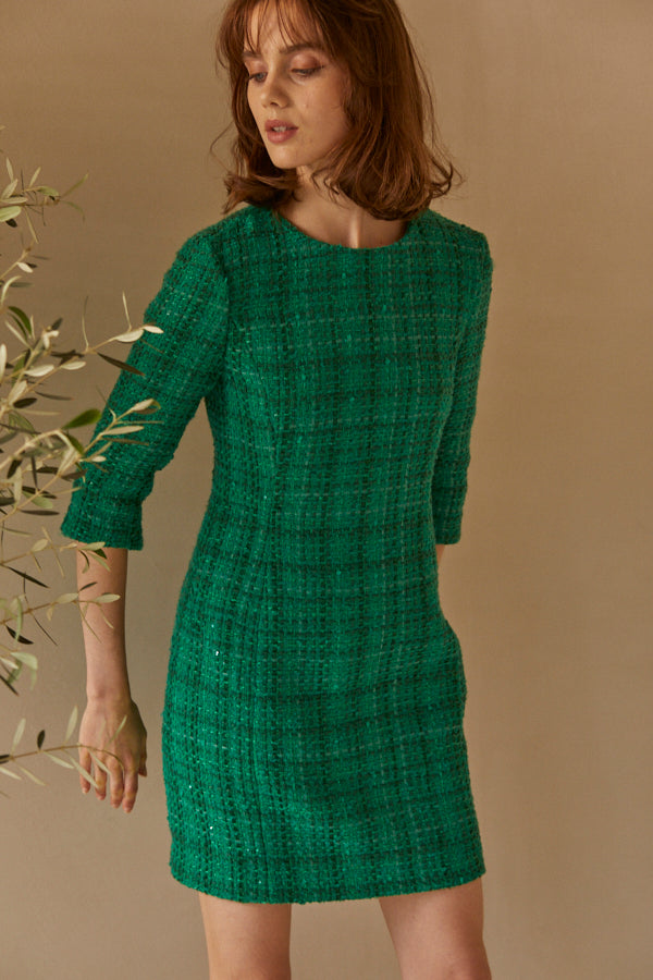 Tweed minimal dress <br>-Seagreen-