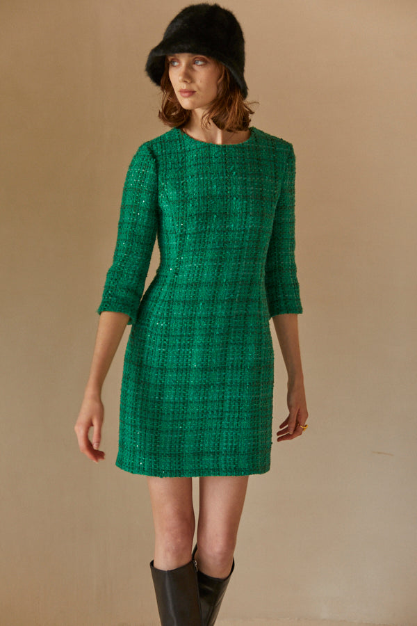 Tweed minimal dress <br>-Seagreen-