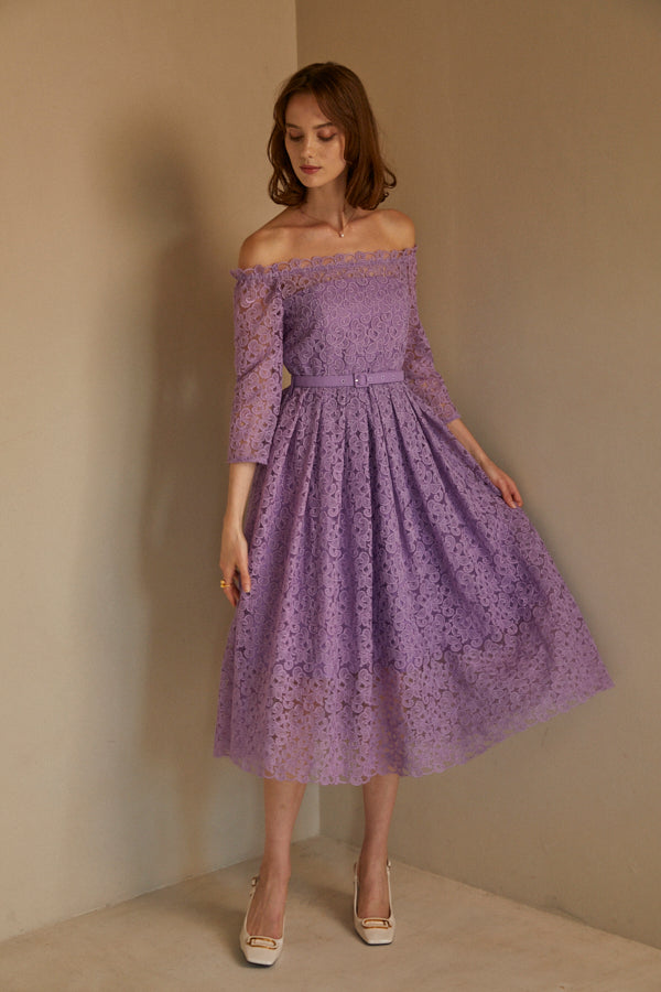 Sensitive lace midi dress -Lavender- – ERADIE
