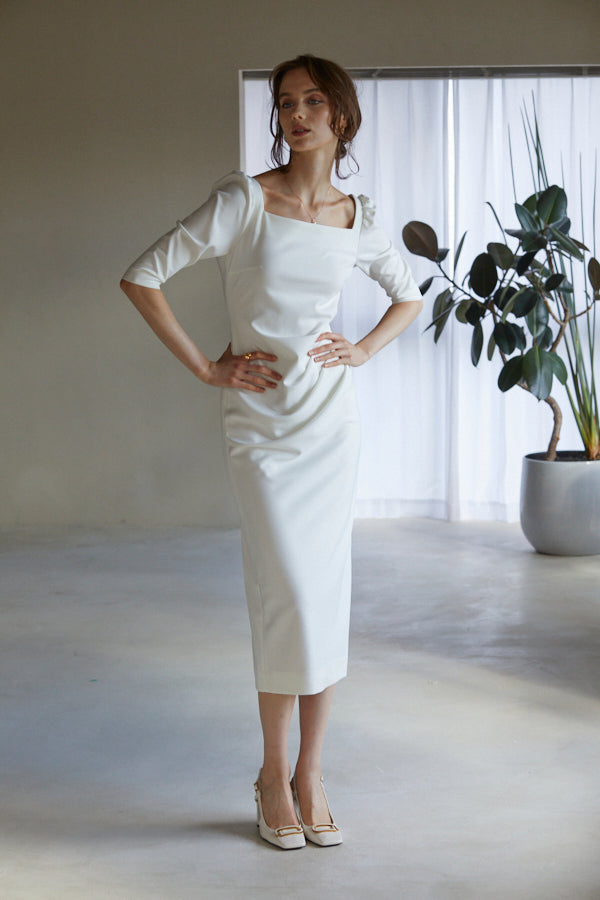 Drape midi dress <br> -White-