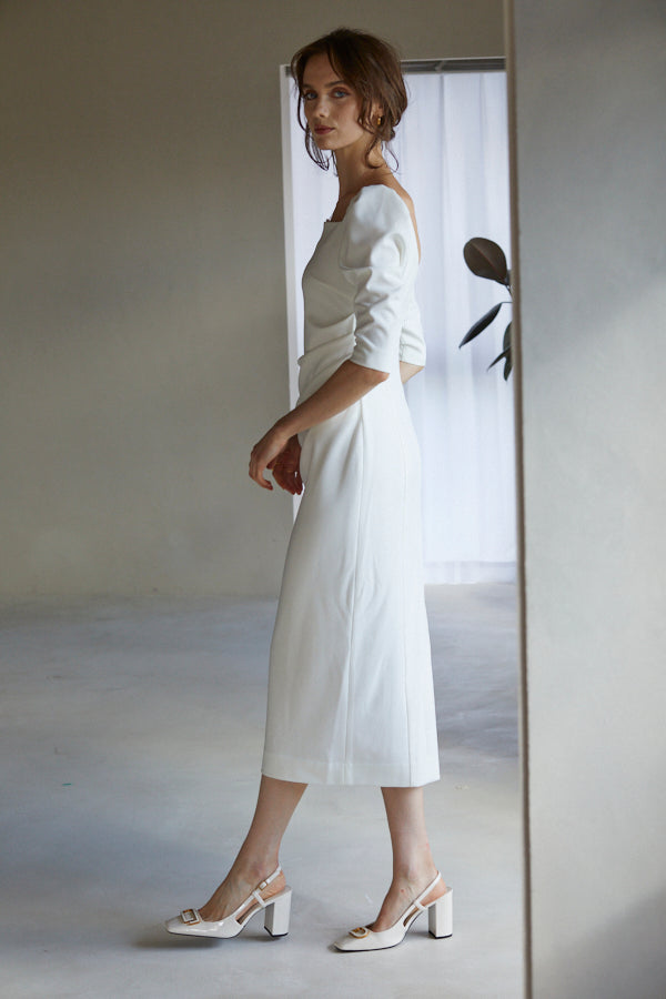 Drape midi dress <br> -White-