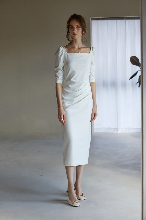 Drape midi dress <br> -White-