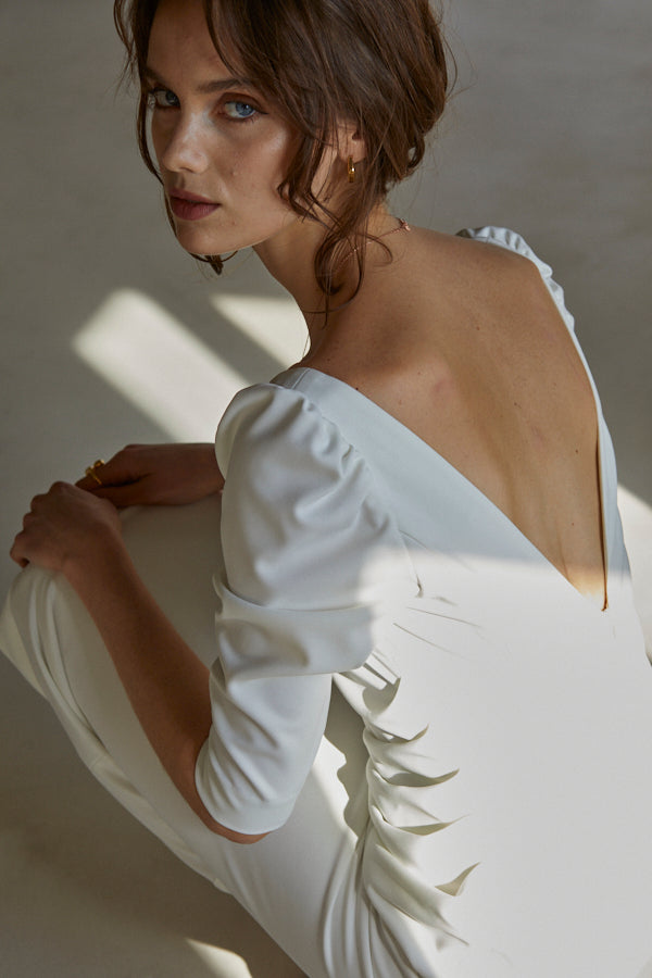Drape midi dress <br> -White-