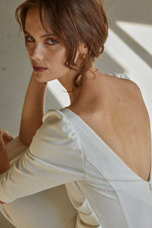 Drape midi dress <br> -White-