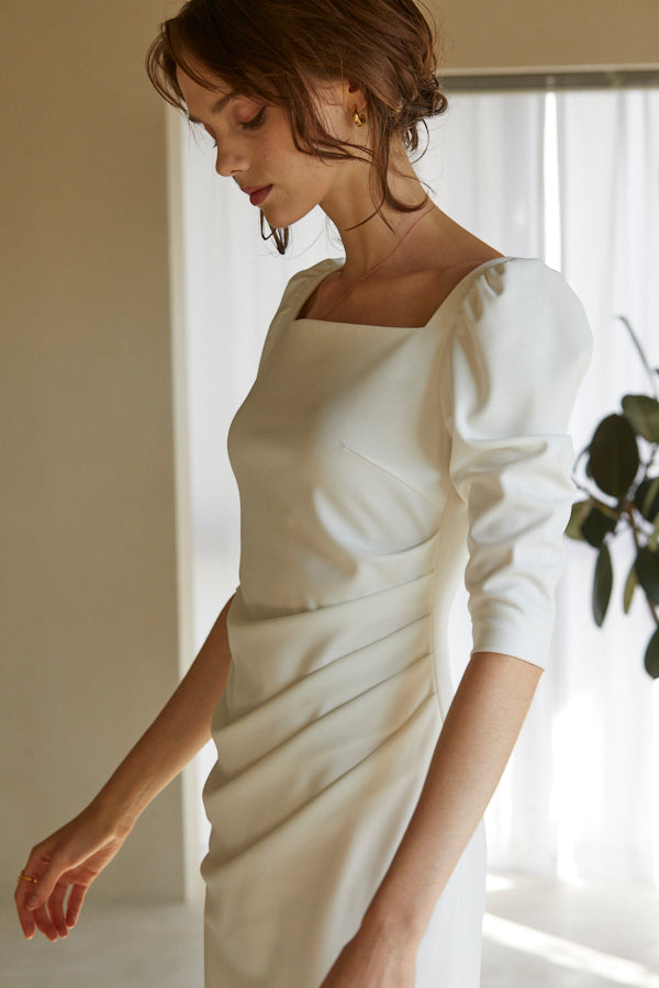 Drape midi dress <br> -White-