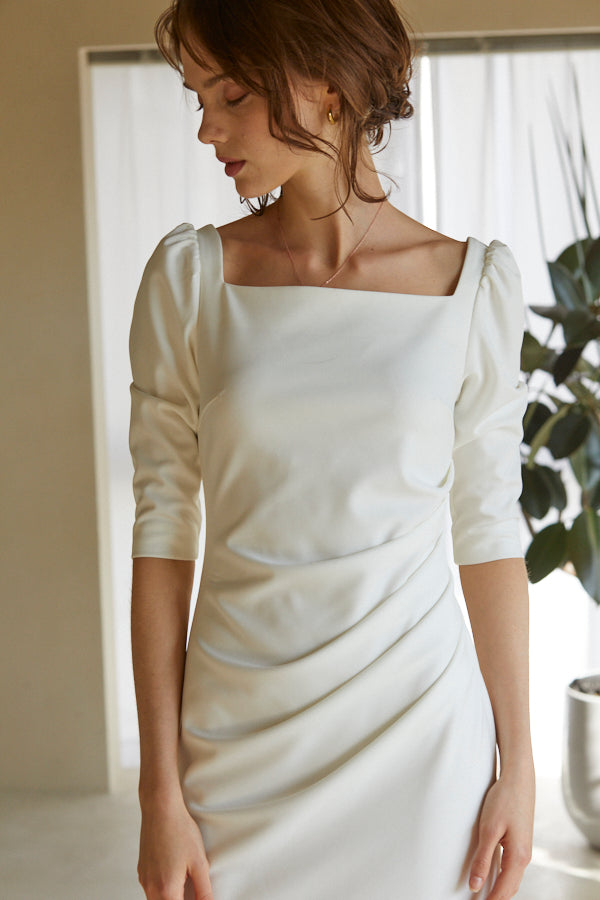 Drape midi dress <br> -White-