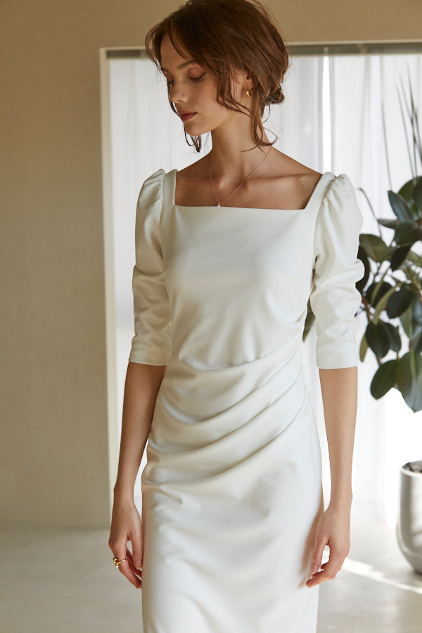 Drape midi dress <br> -White-