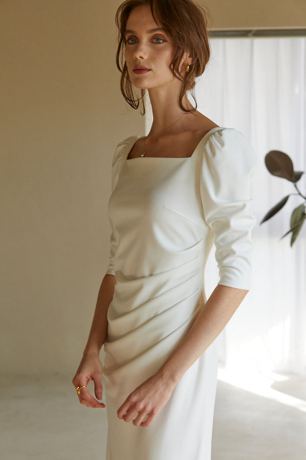 Drape midi dress <br> -White-