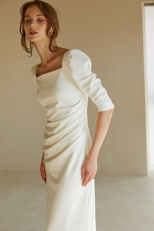 Drape midi dress <br> -White-