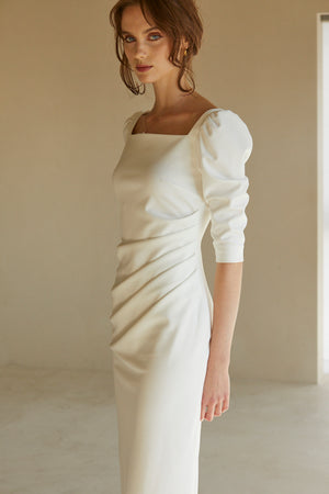 Drape midi dress <br> -White-