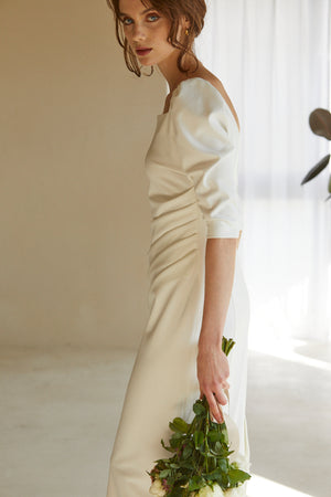 Drape midi dress <br> -White-