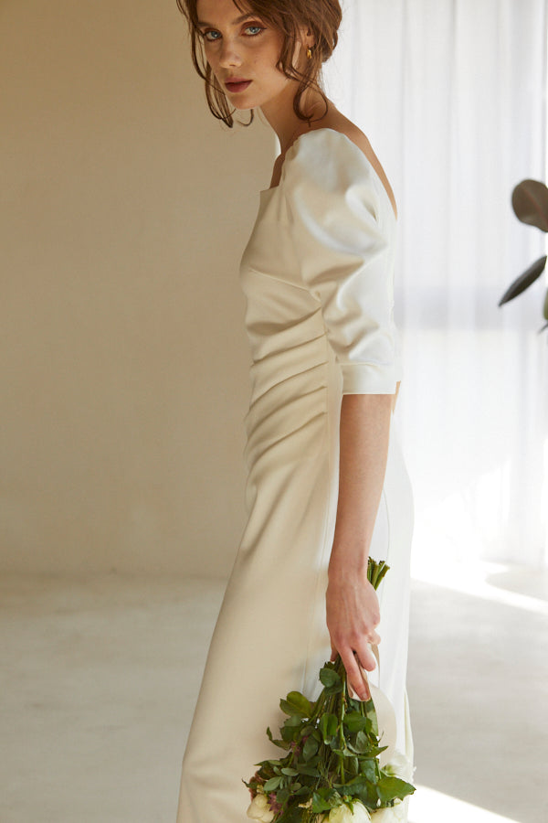 Drape midi dress <br> -White-