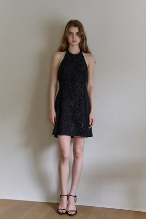 Lace American-Neck Minimal One-Piece <br> -Black-