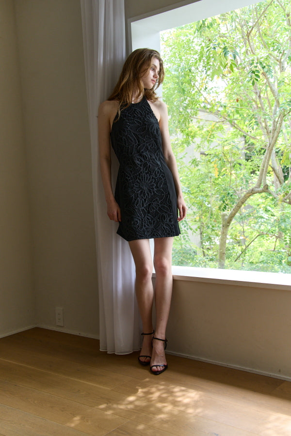 Lace American-Neck Minimal One-Piece <br> -Black-